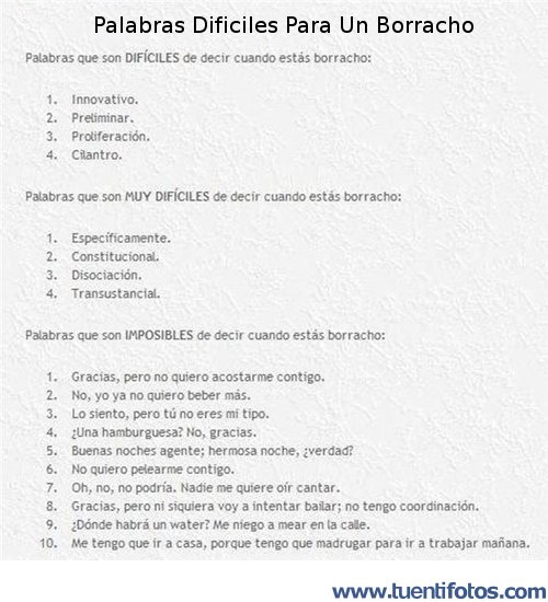 Textos de Palabras Difíciles Para Un Borracho