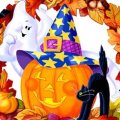 Miniatura de Fantasma, Calabaza Y Gato